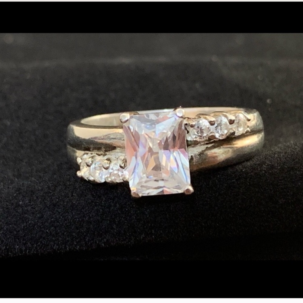 925 stamped Sterling Silver Square CZ ring.